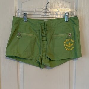 Adidas Y2K Women's Lime Green Shorty Shorts Lace up Front size Small